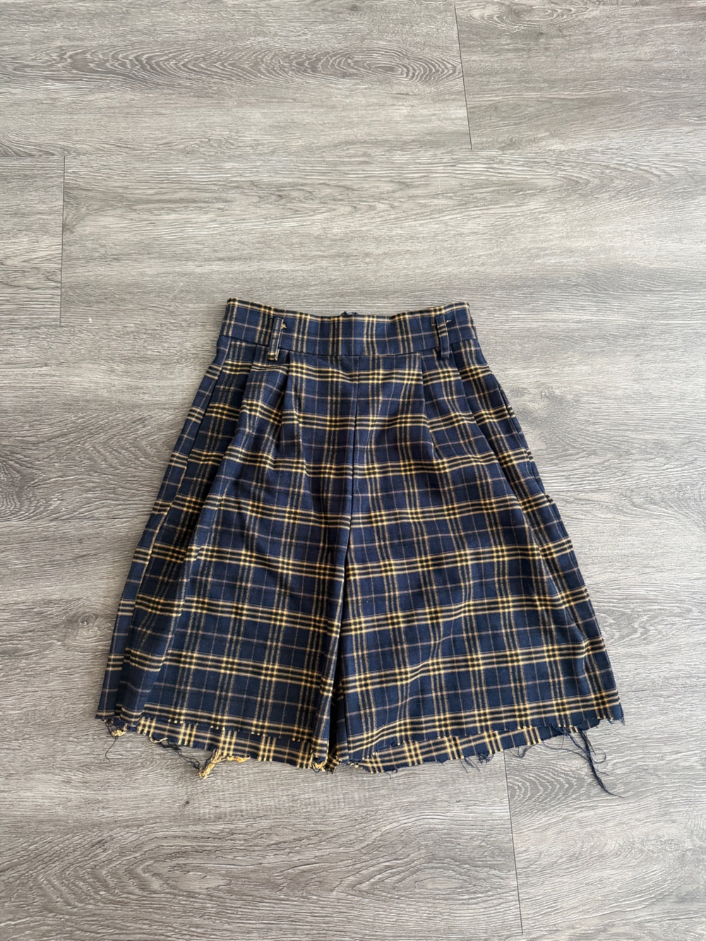 Fashion Nova Navy Plaid Skater shorts with Yellow